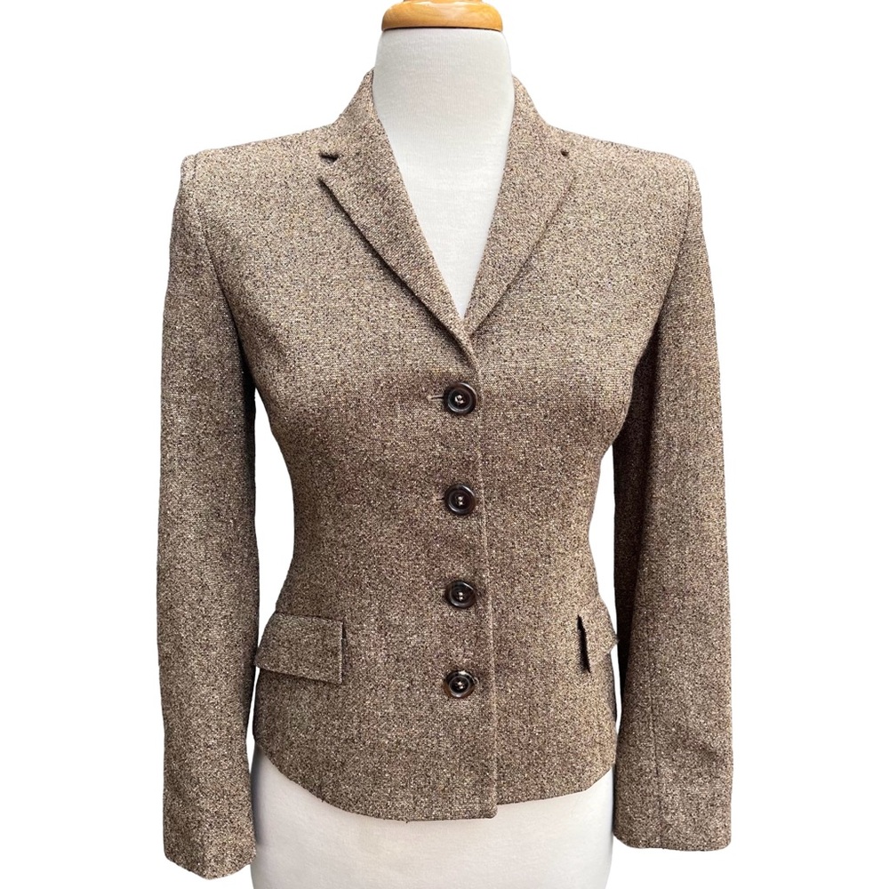 Piazza Sempione Italian Wool Silk Tweed Blazer S | Beige Designer Jacket
